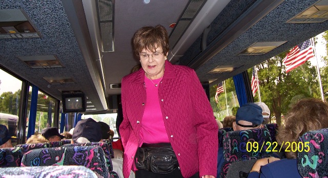 Mary Doran aboard tour bus
