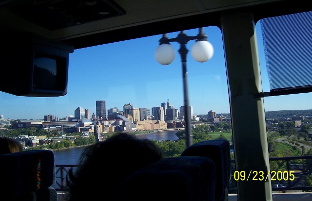 Minneapolis or St. Paul, MN as seen from the tour bus
