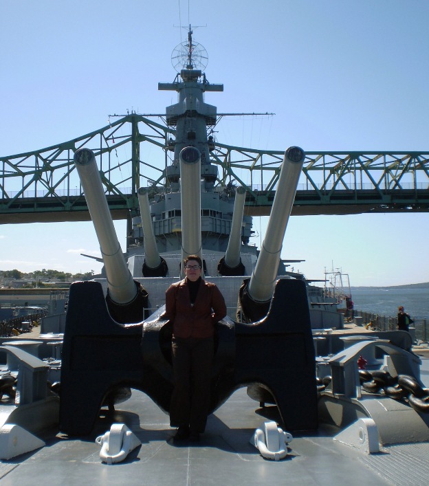 Carol Landry aboard the USS Massachusetts (BB-59)