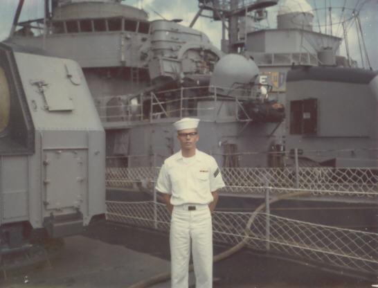 Dennis Grout onboard the USS Sproston at Pearl Harbor