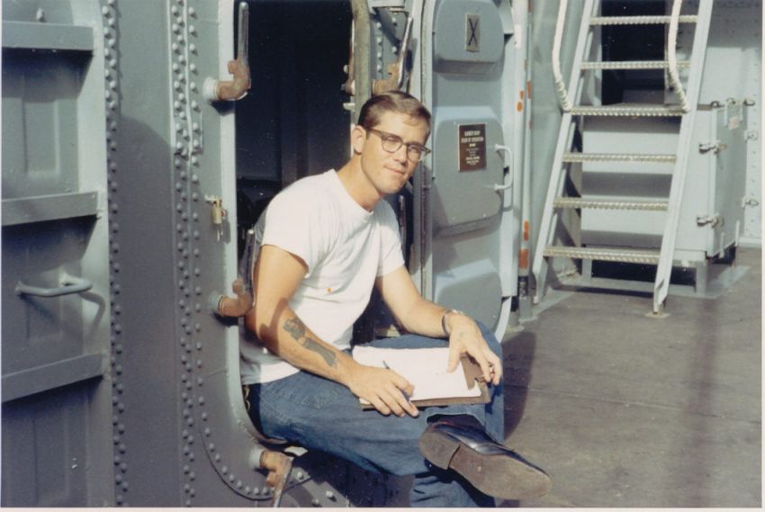 Vinson Goodwin at the Barber Shop, USS Sproston - 1967