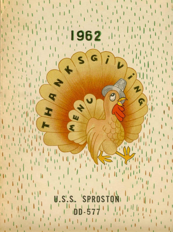 USS Sproston Thanksgiving menu - 1962