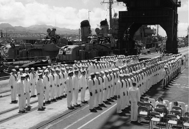 Change of Command - CDR Lemmon relieved CDR McGann as Commanding Officer - 5 July 1957