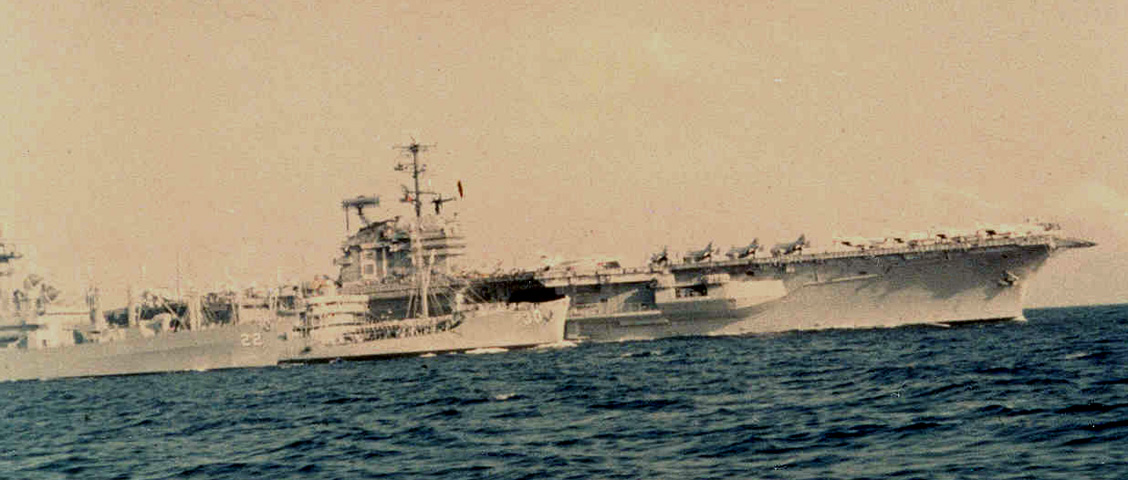 UNREP (Underway Replenishment) - L-R USS England (DLG/CG-22), USS Chemung (AO-30) & USS Ranger (CVA-61) 