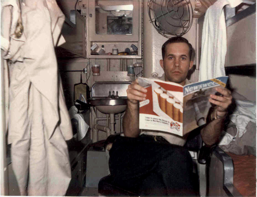 LTjg John Hitchcock in his  Aft Officer "Country" stateroom aboard USS Sproston (DD-577) - 1966