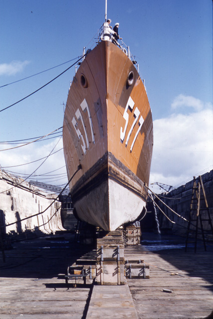 USS Sproston (DD 577) in Dry Dock #4 - Pearl Harbor 1958