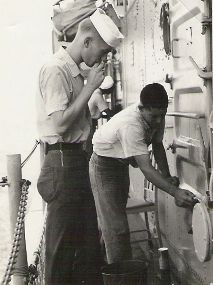 Steve Cline and Sam Malta during 1962 cruise - USS Sproston