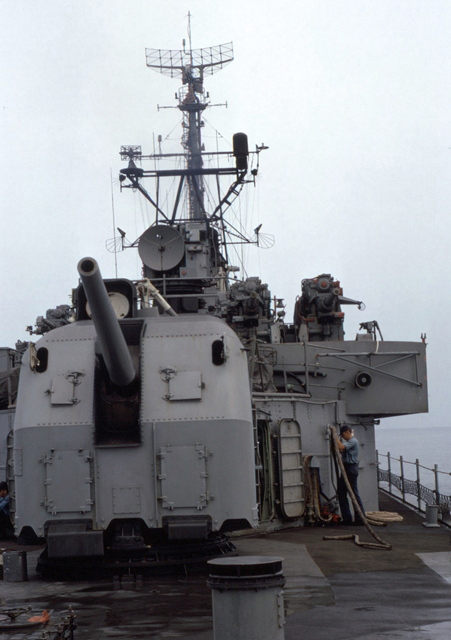 On the fantail looking forward - Mt. 52 & Mt. 32 - USS Sproston - 1967