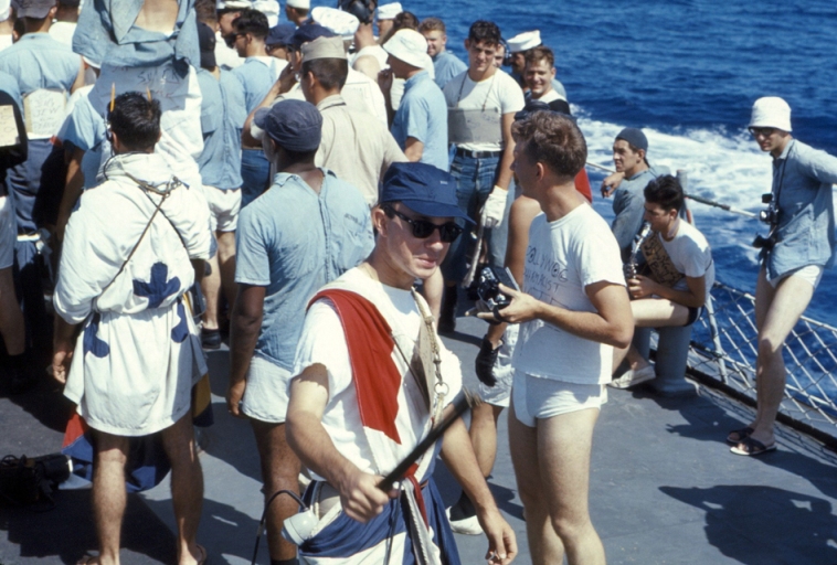 LTjg Michael Kenney crossing the equator - USS Sproston 1967