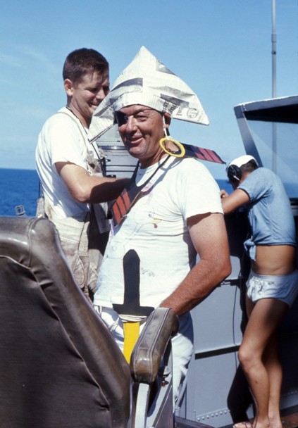 LT Shortal & CO Scudder crossing the equator - USS Sproston 1967