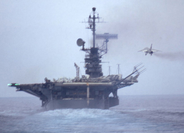USS Ticonderoga (CV 14) with aircraft landing - 1967 