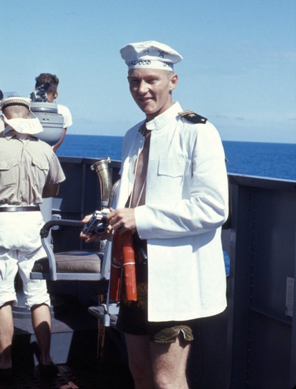 LTjg P. Waldron crossing the equator - USS Sproston 1967