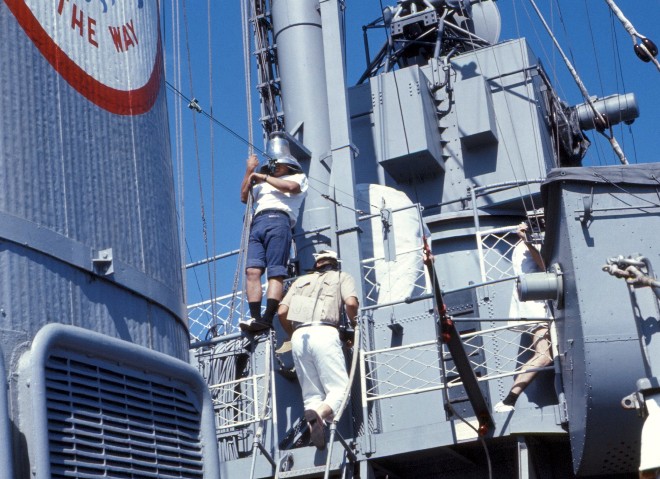 Silver Garcia as "Ship's Bell" - crossing the equator - USS Sproston 1967