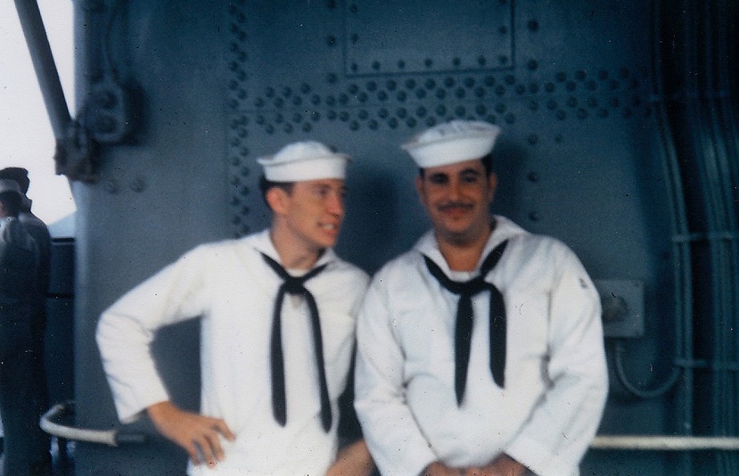 Clay Swarfford, Ship's Barber and Unidentified sailor - USS Sproston (DD-577)