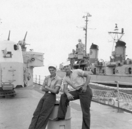 Cheathem and Wilson on the fantail of the USS Sproston - 1960