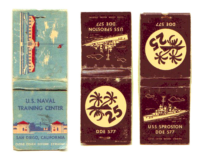 Matchbook from USNTC - 1958 and Matchbook from USS Sproston DDE 577 - 1960