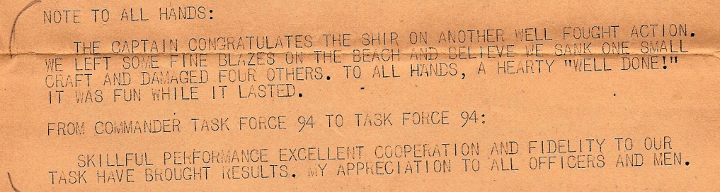 Memo from Commanding Officer Task Force 94