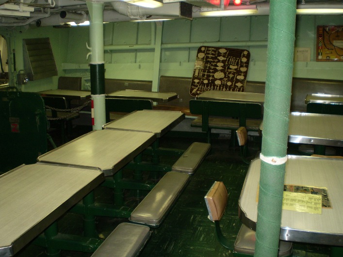Mess deck aboard the USS Cassin Young (DD-793)
