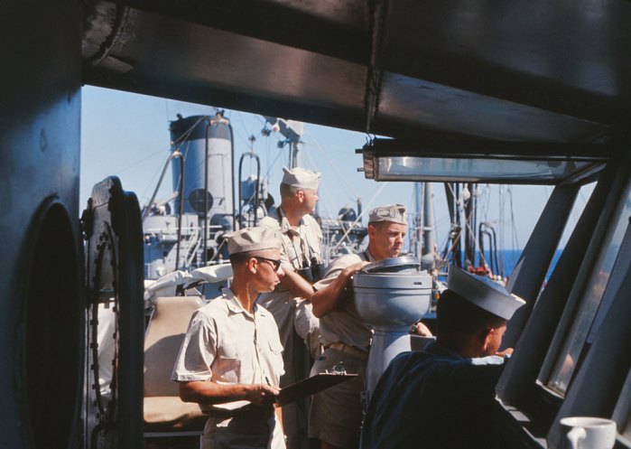 Conning alongside the oiler USS Chipola (AO-63) - March 1966