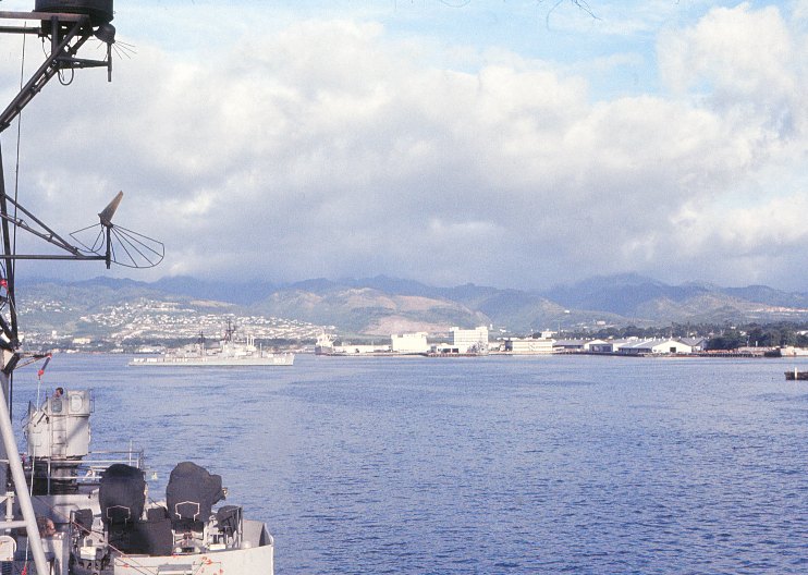 Pearl Harbor Supply dock in the background with the USS Carpenter (DD-825) in the mid-ground - January 1966 