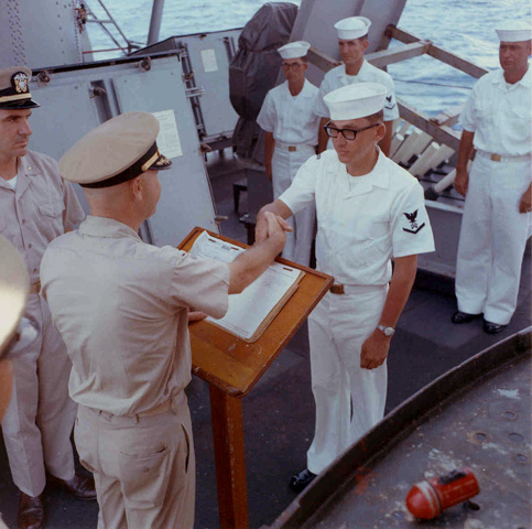 USS Sproston Sailor of the Month - DK3 & Commander Hoffman