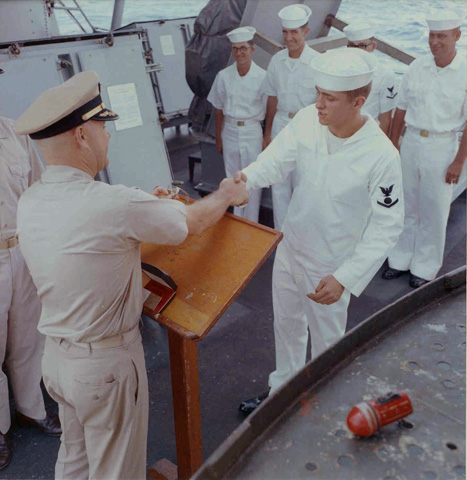 USS Sproston Sailor of the Year - EM3 & CDR Hoffman