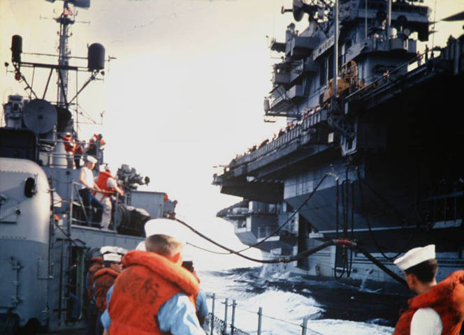 Refueling detail - USS Sproston (DD577) & USS Kitty Hawk (CVA 63) - Vietnam 1966