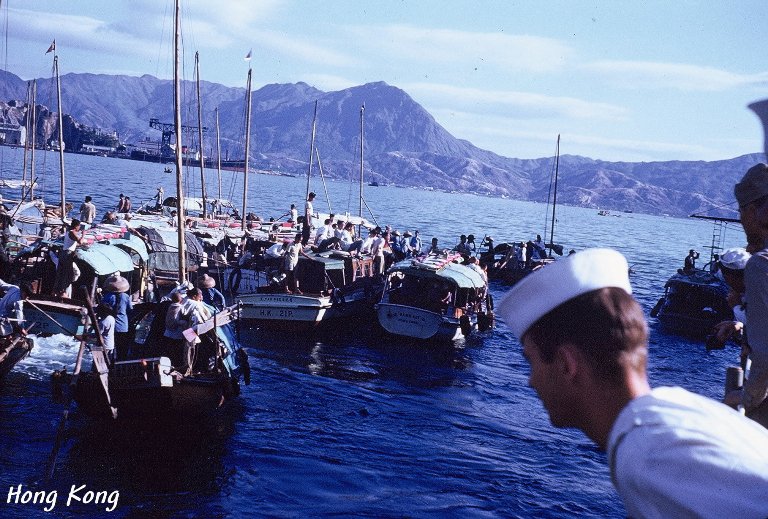 Small boats alongside the USS Sproston - Hong Kong