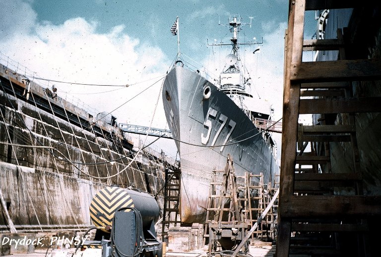 USS Sproston in dry dock