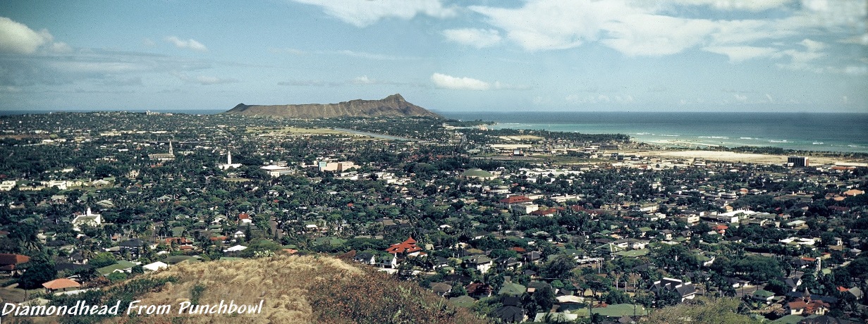 Panoramic view of Diamondhead from Punchbowl - Hawaii