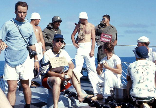 LTjg Michael Kenney and others crossing the equator - USS Sproston 1967