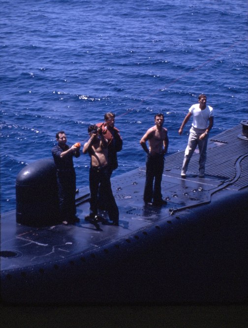 Submarine crew members (signaling?) - 1967