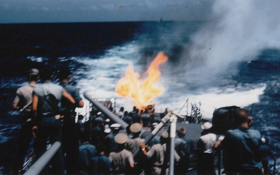 Smoke generator on fire - USS Sproston (DD-577)