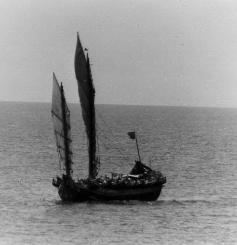 A Junk with refugees in the South China Sea - 1964